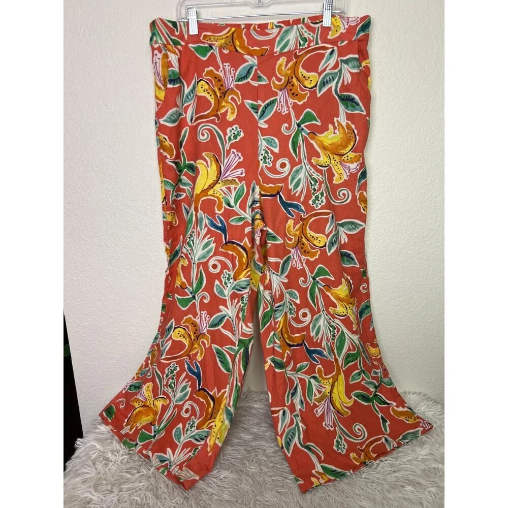 Rachel Rachel Roy High Rise Linen Blend Floral Wide Leg Pants XL - Picture 2 of 7